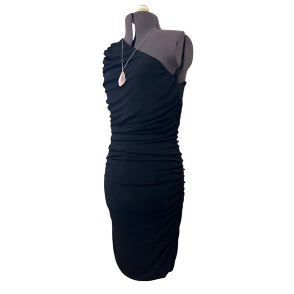 Layner Sexy One Shoulder Ruched Sleeveless Black Bodycon Dress Size M - Picture 5 of 12
